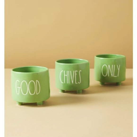 Rae Dunn Ceramic Good Chives Only Planters Herb Pot Pack of 3 - Picture 2 of 2
